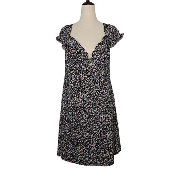 BP NORDSTROM Floral Print Ruffle Trim Mini Dress With Sweetheart Neck Sz L  NEW - Picture 2 of 10